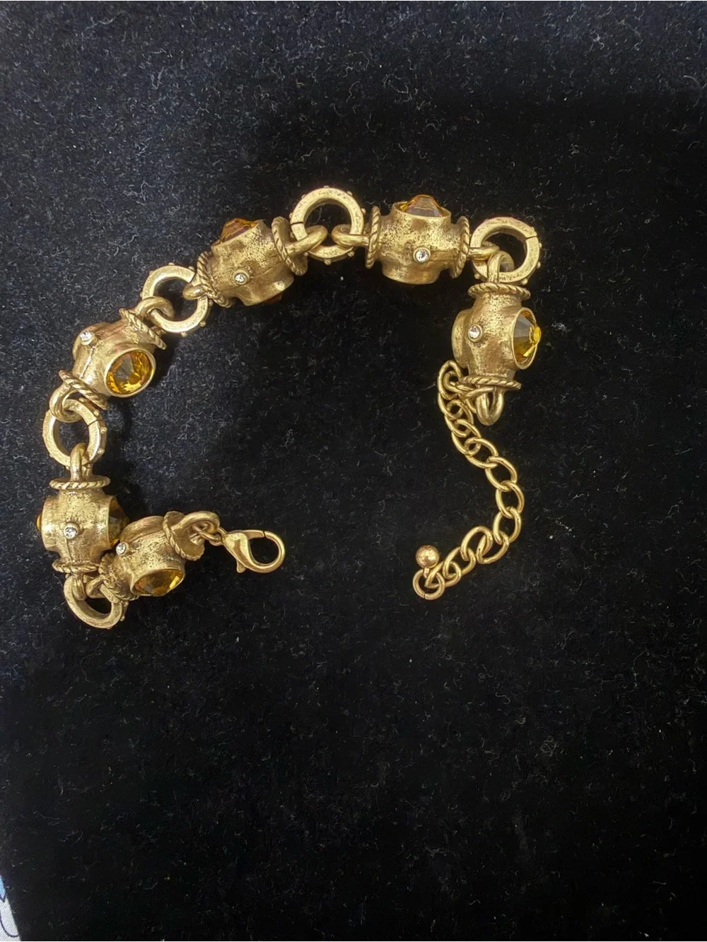 Vintage Gold Tone Yellow Crystal Link Bracelet - Women's Jewelry